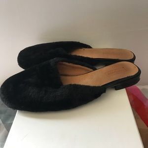 Top shop black fuzzy slides women size 10.5